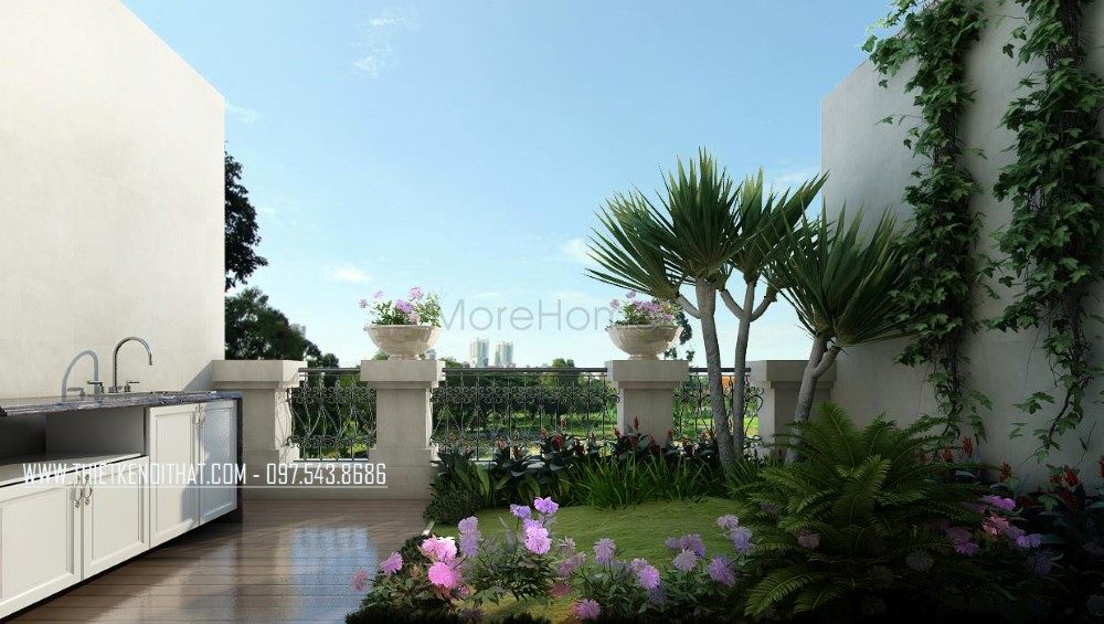 Thiết kế sảnh ngoài trời nhà liền kề khu đô thị Văn Quán